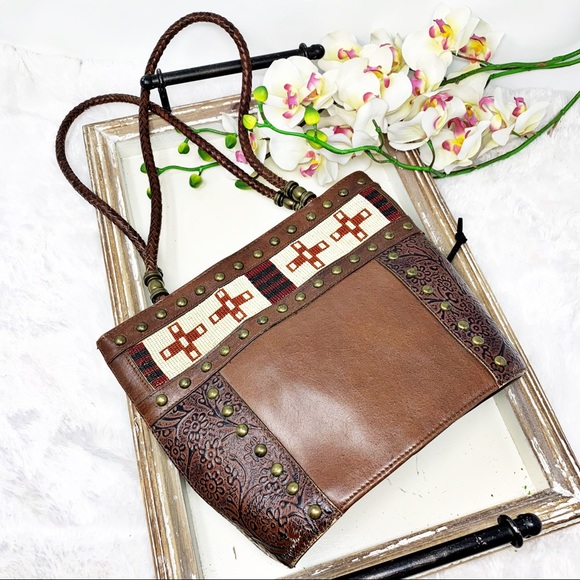 Vintage Handbags - Vintage Boho Hand Tooled Studded Leather H…
